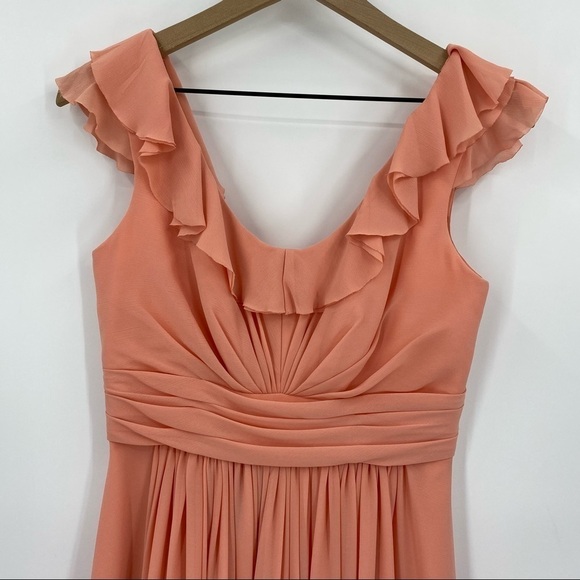 WTOO Bridesmaids 916 Apricot Crinkle Chiffon Flutter Ruffle Knee Length Size 4 - Picture 3 of 9